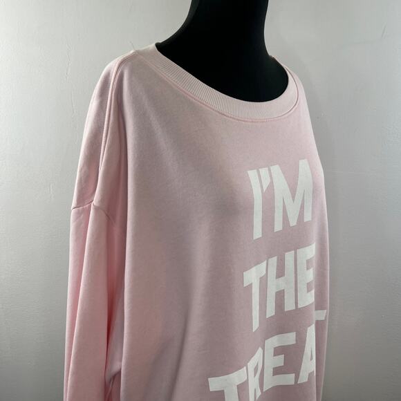 WILDFOX Pink Cotton Blend "I'm The Treat" Graphic Print Pullover Sweatshirt Sz L - Picture 5 of 9
